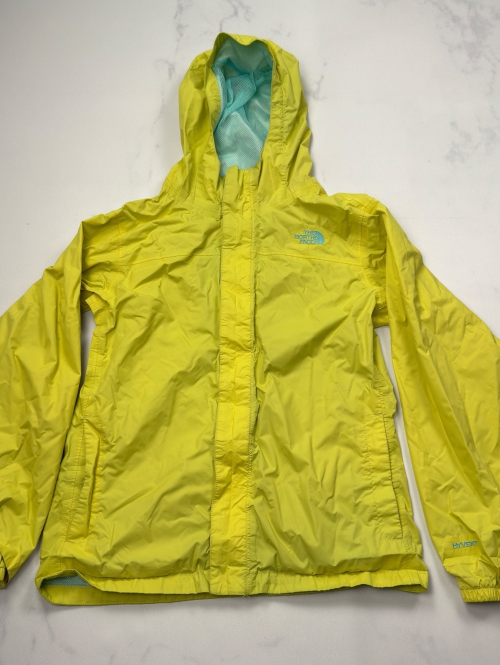 The North Face Rain Jacket Hooded Windbreaker Yellow - Girls 18 XL